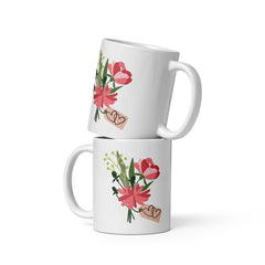 Glossy Pink Floral Bouquet Ceramic Mug