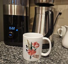 Glossy Pink Floral Bouquet Ceramic Mug