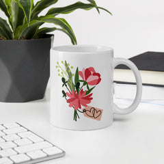 Glossy Pink Floral Bouquet Ceramic Mug