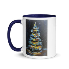 Winter Scene Navy Blue Christmas Tree Ceramic Coffee Mug
