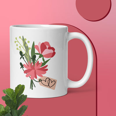 Glossy Pink Floral Bouquet Ceramic Mug
