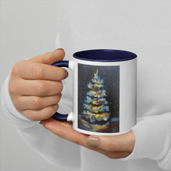 Winter Scene Navy Blue Christmas Tree Ceramic Coffee Mug